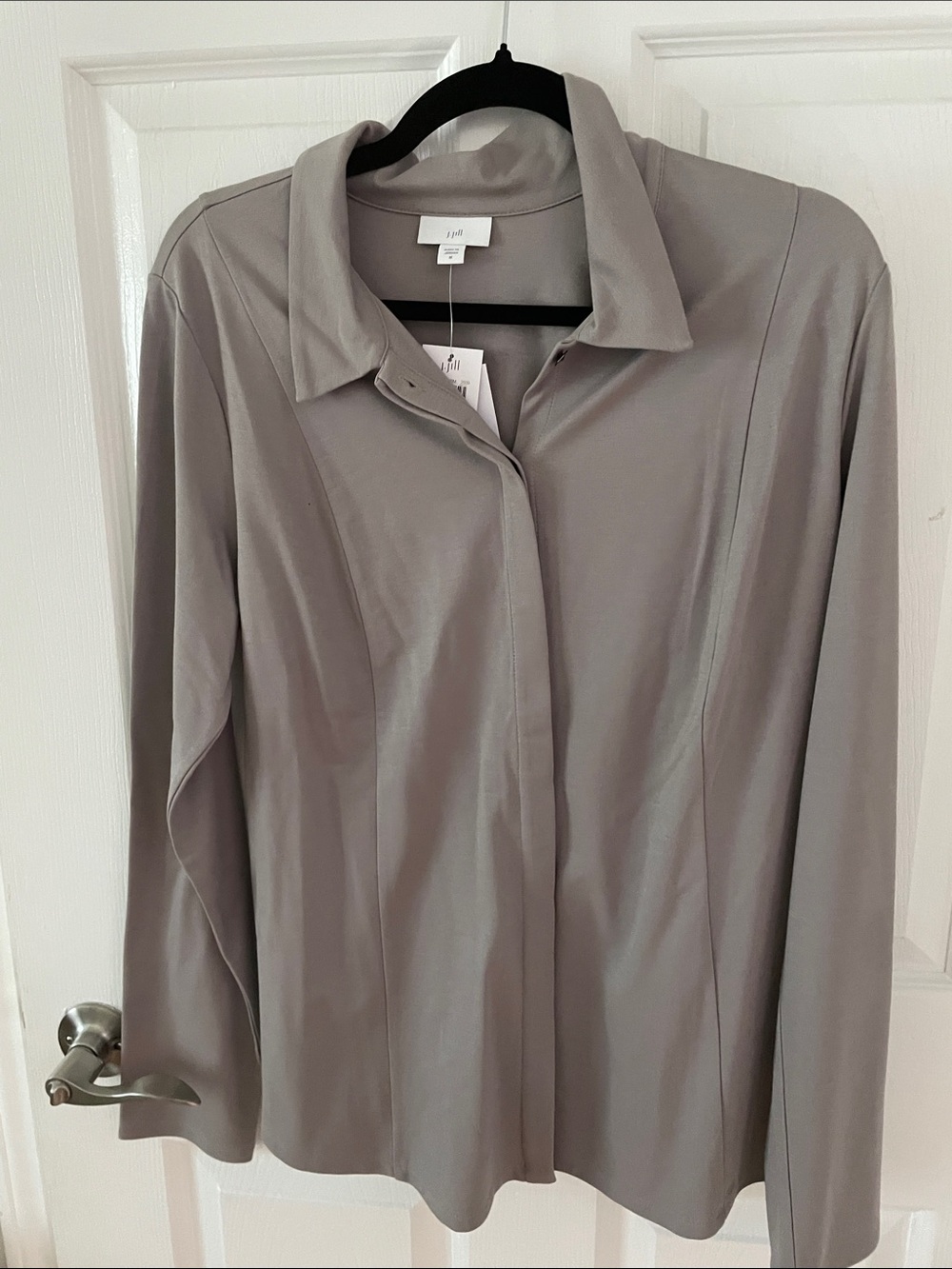 J. Jill Taupe Button-Front Long Sleeve Shirt